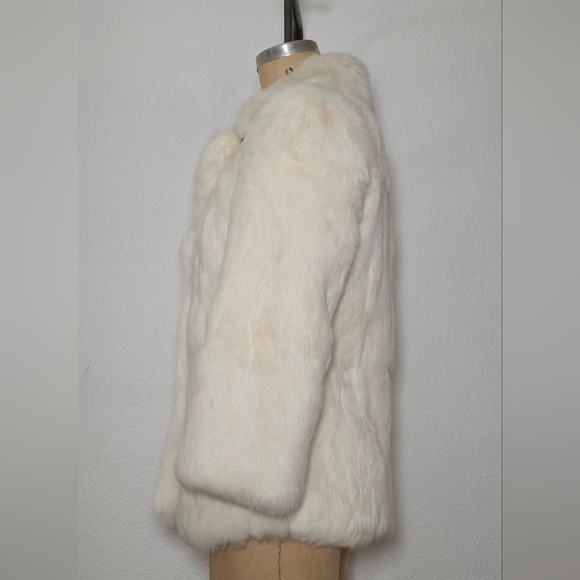 Vintage 70s White Cream 100% Rabbit Fur Coat Jacket - Picture 5 of 11